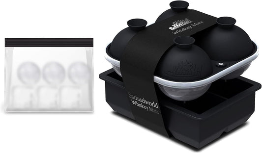 Samuelworld Large Silicone Premium Ice Trays, 2 Inches Big Cubes & 2.5 Inches Sphere Ice Molds - BPA Free, Craft Ice Maker for Gifting, Easy Release - Black(With Ice Bag)