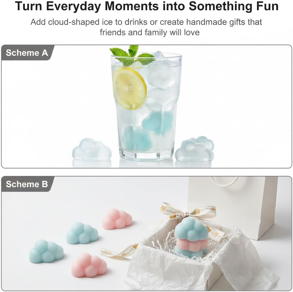 3D Cloud Shape Silicone Molds, 3-Pack Non-Stick Flexible Trays for Baking, Ice Cubes, Chocolate, Candies, Soap, Resin & Crafts