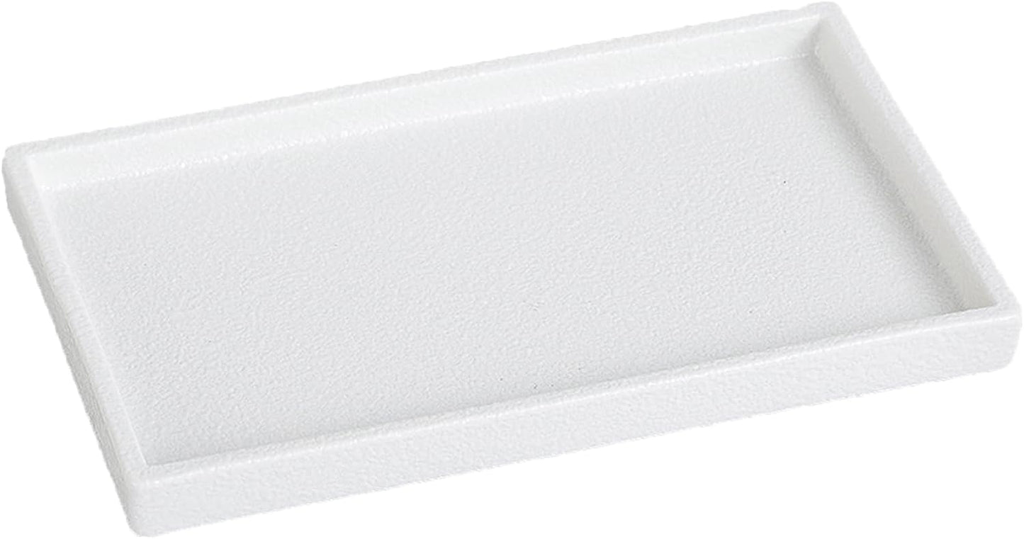 Bathroom Vanity Tray - 11'' Ceramic Rough-Textured Rectangle Countertop Tray, Heavy-Duty Perfume Organizer Plate, Jewelry Ring Tray, Kitchen Soap Dispenser Stone Trays, White