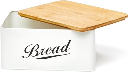 RoyalHouse Modern Metal Bread Box with Bamboo Cutting Board Lid, Bread Storage Container for Kitchen Counter, Vintage Kitchen Decor Organizer