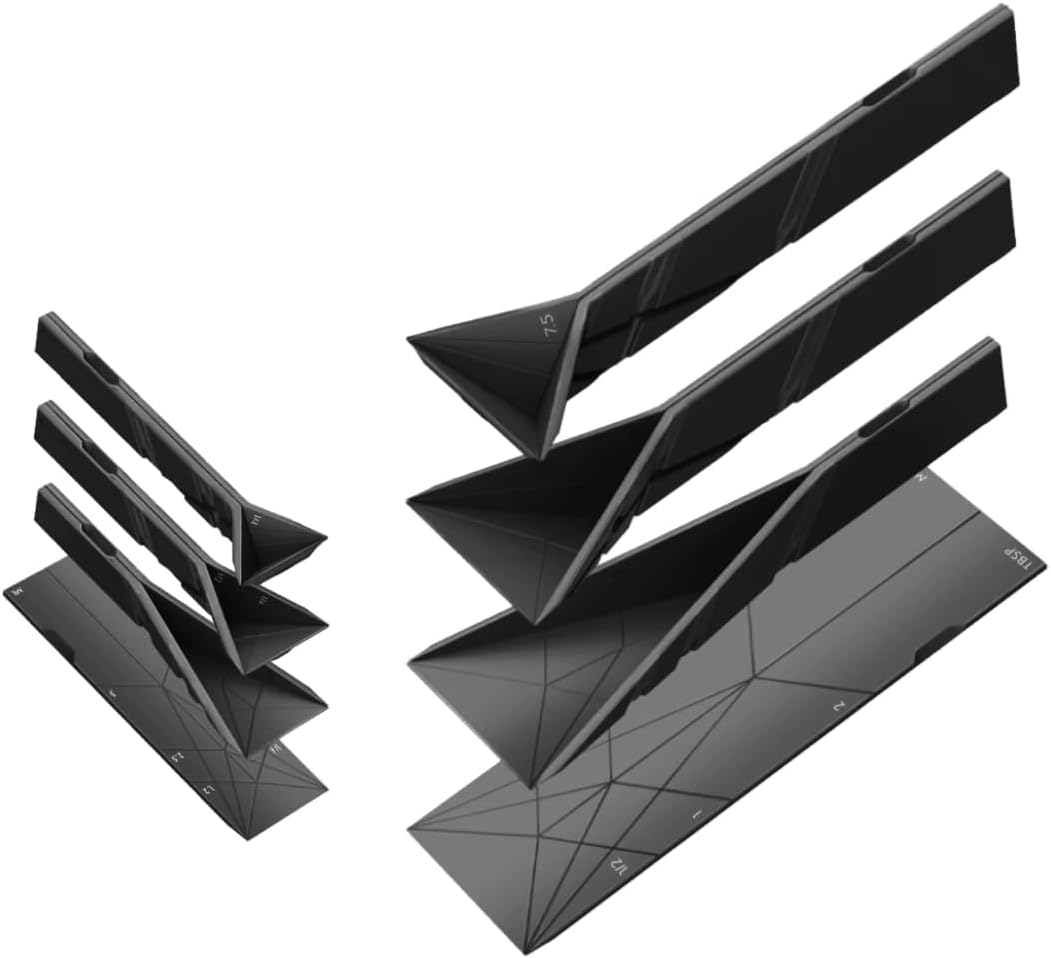 POLYGONS - Original Flat 3-in-1 Folding Measuring Spoons | 2 Spoons fold into 6 Sizes | Magnetic | DuraBend Tech lasts 100k+ folds | LeakProof for Wet & Dry | Gift Packaging | Baking/Cooking (Black)