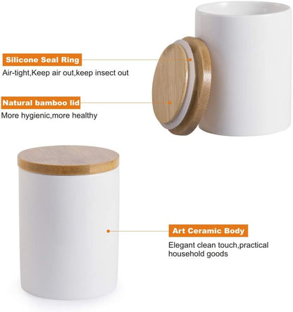Lucky Goddness 10 fl oz Airtight Ceramic Sugar Bowl with Seal Bamboo Lid, Porcelain Sugar Container Food Storage Jar with Label for Coffee, Tea, Kitchen