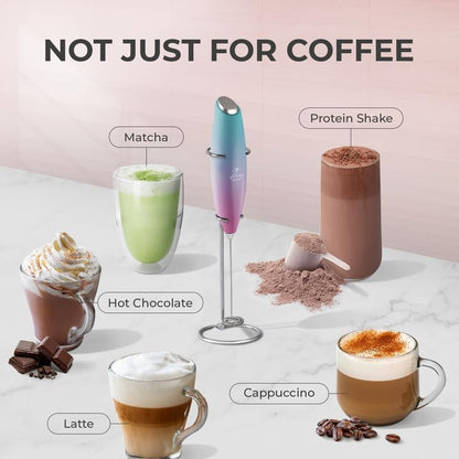 Zulay Kitchen Powerful Milk Frother Wand With 4 AA Duracell Batteries - Ultra Fast Handheld Drink Mixer - Electric Whisk Foam Maker for Coffee, Lattes, Cappuccino, Matcha & Creamer