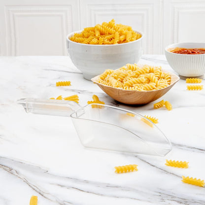 Restaurantware Met Lux 12 Ounce Ice Scoop 1 Flat Bottom Food Scoop - Beveled Front Edge Hanging Slot Clear PC Plastic Flour Scoop Lightweight For Ice Or Dry Ingredients