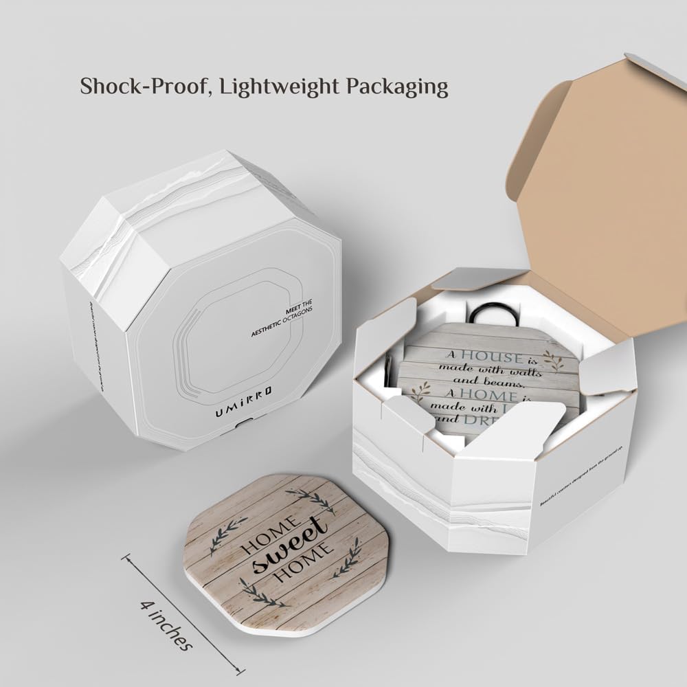 UMIRRO Rustic Farmhouse Coasters for Coffee Table Decor, Ceramic Coaster Set with Holder for Wooden Table, Cute Cup Coasters for Drinks Absorbent, Housewarming Gifts for New House/Home, 4", 6 Pack