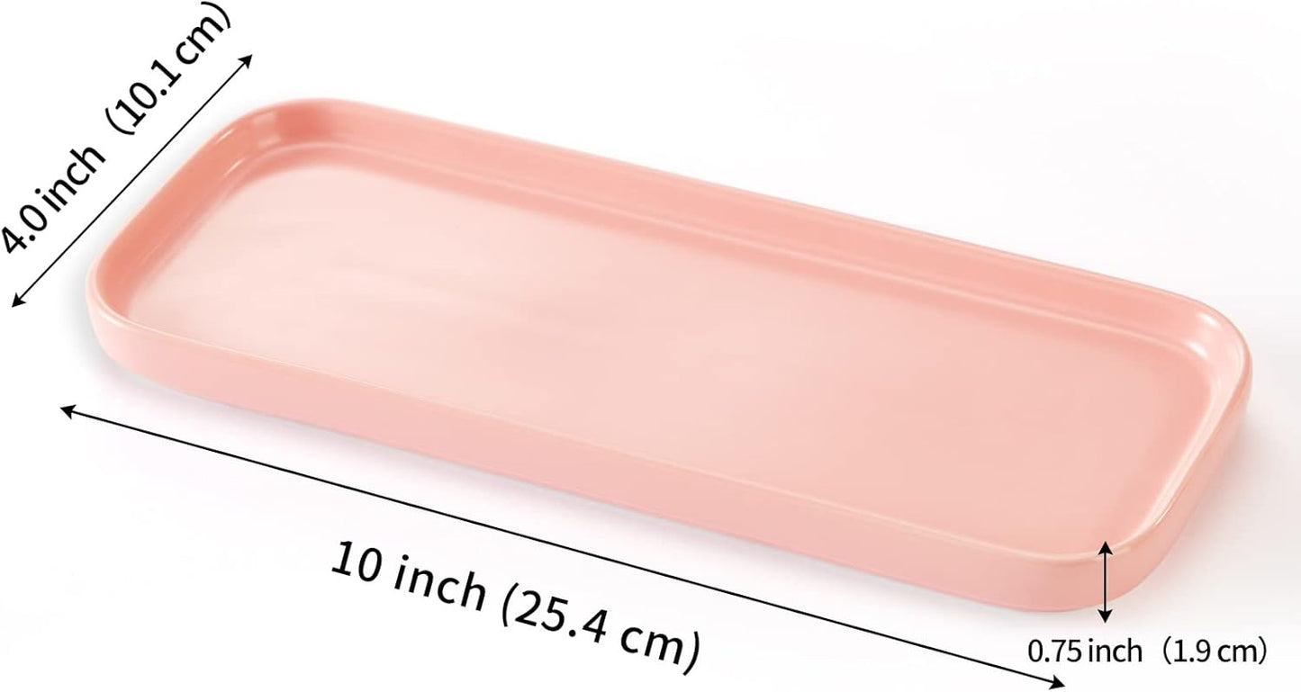Ceramic Bathroom Tray,Kitchen Sink Organizer Tray,Cosmetics Holder (Pink)
