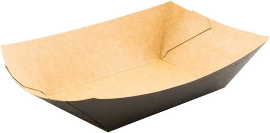 Restaurantware Bio Tek 1/2 Pound Food Boats 50 Disposable Paper Food Trays - Heavy-Duty Greaseproof Black Paper Food Boats For Snacks Appetizers Or Treats Use At Parties Or Carnivals