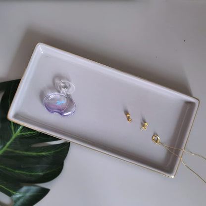 10 x 5 Ceramic Bathroom Tray for Countertop, Decorative Vanity Tray for Dresser Tops, Small Rectangular Trays for Perfume, Candle, Jewelry, Cosmetics (Gray)