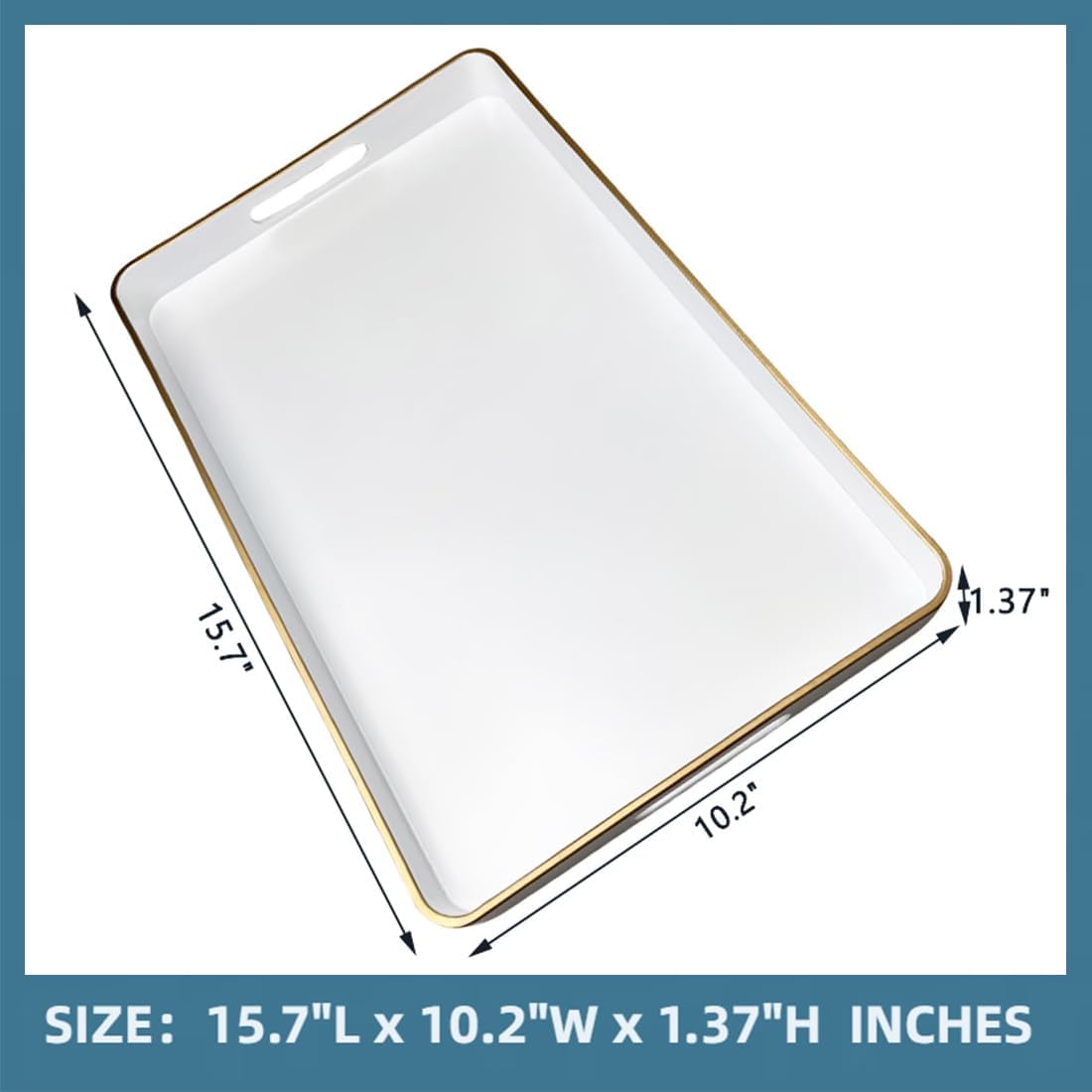 White Decorative Tray, Rectangular Serving Trays with Handles,Ottoman, Coffee Table Tray for Living Room, Bathroom, Home Decor 15.7” x 10.2”