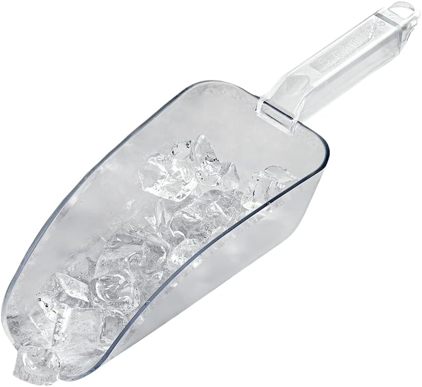 Restaurantware Met Lux 24 Ounce Ice Scoop 1 Flat Bottom Food Scoop - Beveled Front Edge Hanging Slot Clear PC Plastic Flour Scoop Lightweight For Ice Or Dry Ingredients