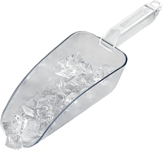 Restaurantware Met Lux 24 Ounce Ice Scoop 1 Flat Bottom Food Scoop - Beveled Front Edge Hanging Slot Clear PC Plastic Flour Scoop Lightweight For Ice Or Dry Ingredients