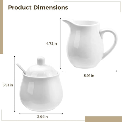 White Porcelain Sugar and Creamer Set, Elegant Ceramic Coffee Serving Set with Sugar Bowl and Cream Pitcher, Milk Creamer and Sugar Container Set Coffee Tea Service for Home Restaurant