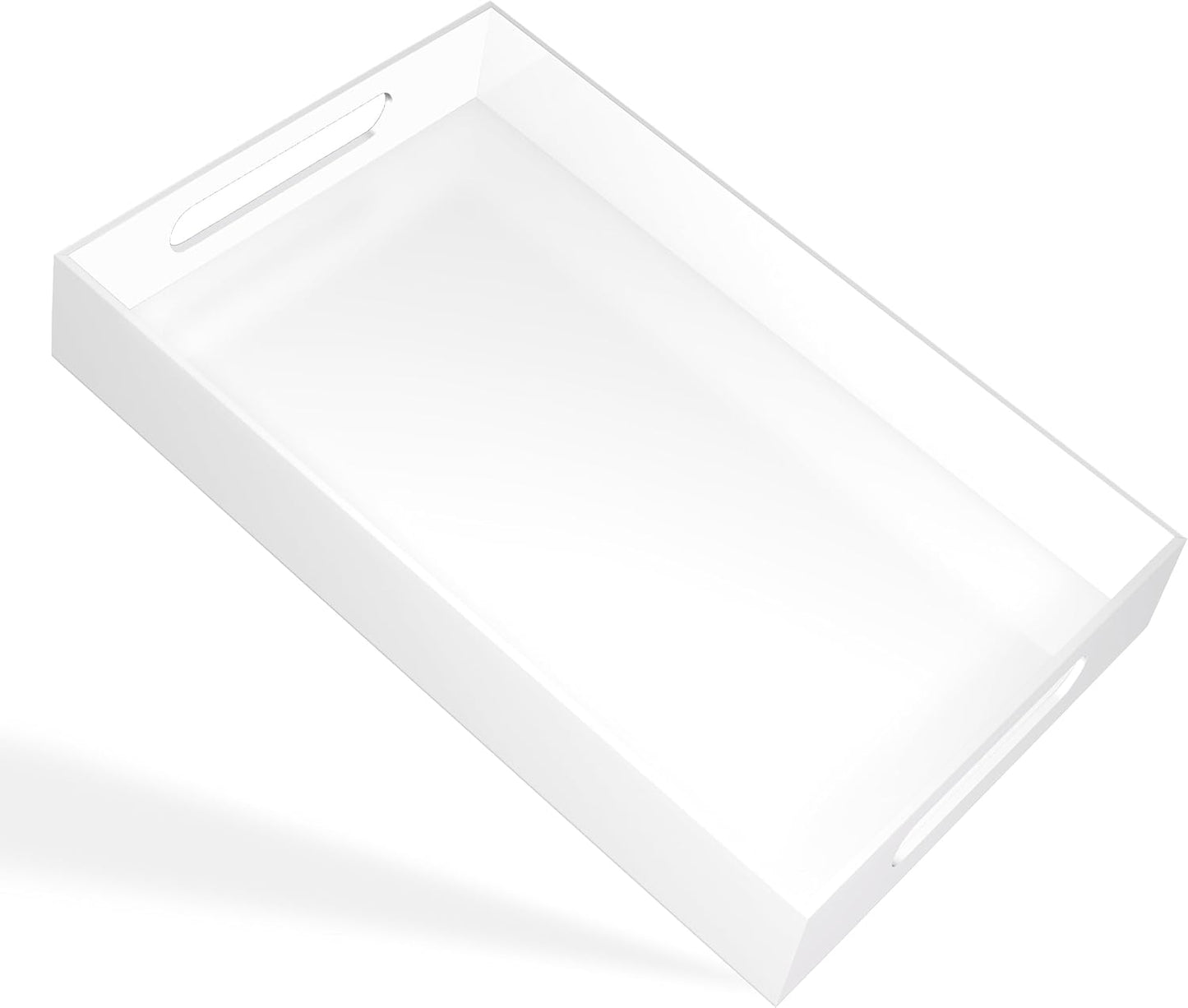 White Tray 15×10" with Cut Handles - Spill Proof Decorative Tray is an Ideal Countertop Organizer for Living Rooms, Ottoman Coffee Tables, Offices, Kitchens & Serving Guests