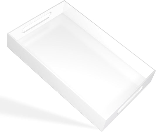 White Tray 15×10" with Cut Handles - Spill Proof Decorative Tray is an Ideal Countertop Organizer for Living Rooms, Ottoman Coffee Tables, Offices, Kitchens & Serving Guests