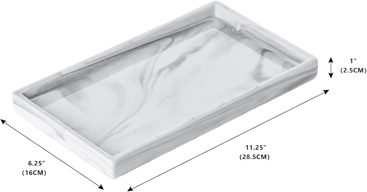 Vanity Bathroom Tray,Perfume Organizer Jewelry Plate Holder White Marble Tray Decorative Ceramic Rectangle Small Tray Serving Tray