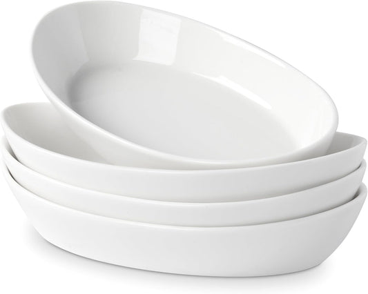 Au Gratin Baking Dishes for Oven Safe, Porcelain Mini Casserole Dish (4pc Set). 10oz Individual Gratin Dishes Set, Ceramic Small Baking Dish for Single Serving, Banana Split Bowls, 7.6x4.4in