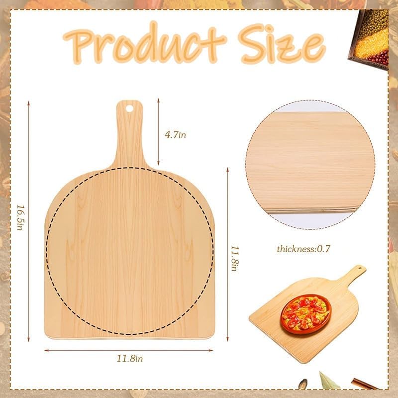 Wooden Pizza Peel, 4 Pack Pizza Serving Board with Handle for Baking, Cutting, Serving Pizza & Bread in Kitchen