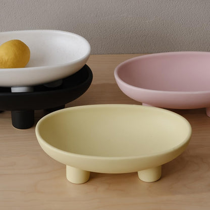 WENSHUO Three-Legs Ceramic Fruit Bowl for Kitchen Counter, Decorative Bowl for Table Décor, 10-inch Oval Large Bowls for Breads (Matte Yellow)
