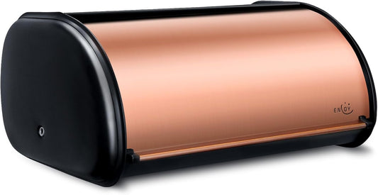ENLOY Bread Box for Kitchen Countertop, Stainless Steel Bread Storage Bin for Kitchen with Roll Up Lid, Large Capacity Bread Keeper Holds Large Loaves of Bread (Rose Gold) 17 x 11 x 7 IN