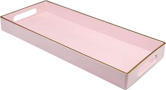 Pink Vanity Tray with Handles, Decorative Tray Desktop Storage Organizer for Bathroom, Living Room, 5.9"*13.7"