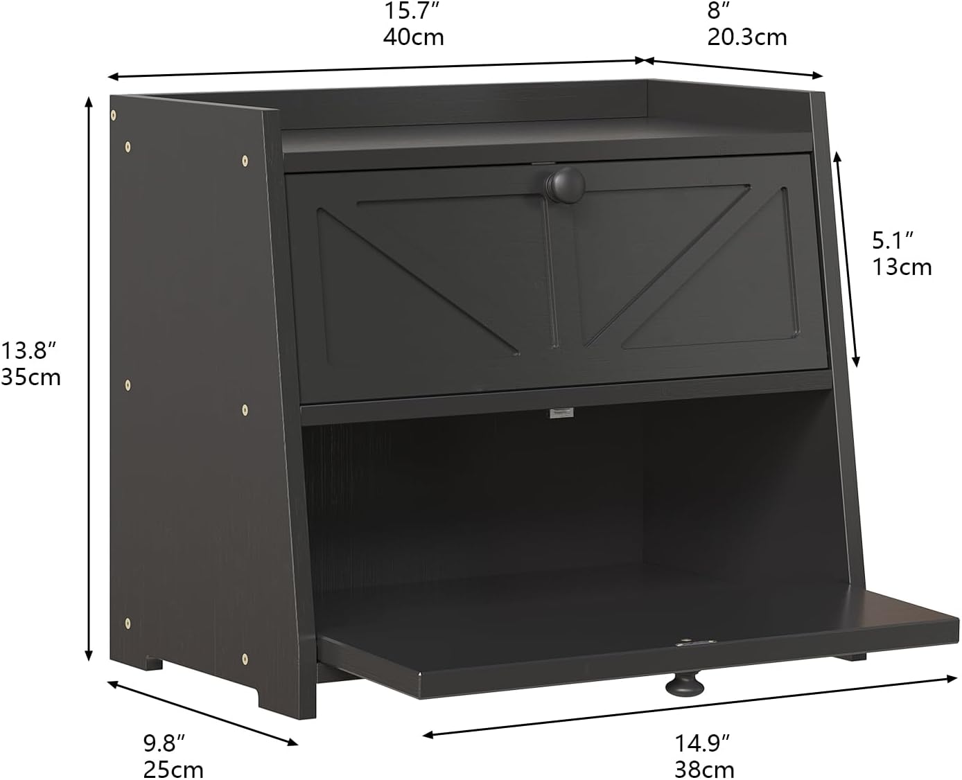 Vintage Double Layer Bread Box for Kitchen Counter Bamboo Bread Storage Container Large Capacity Bread Storage Bin (Black)