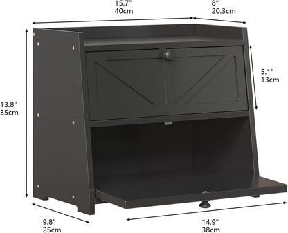 Vintage Double Layer Bread Box for Kitchen Counter Bamboo Bread Storage Container Large Capacity Bread Storage Bin (Black)