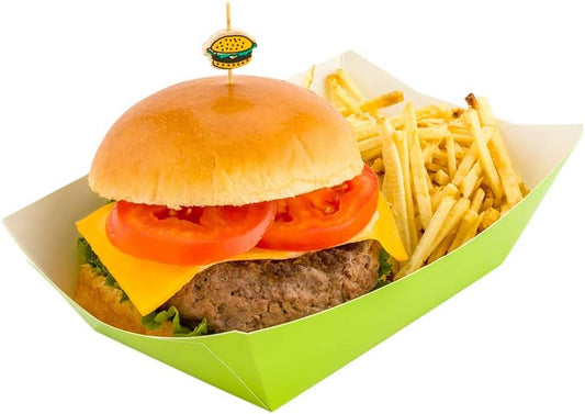 Restaurantware Bio Tek 1 Pound Food Boats 200 Disposable Paper Food Trays - Heavy-Duty Greaseproof Green Paper Food Boats For Snacks Appetizers Or Treats Use At Parties Or Carnivals