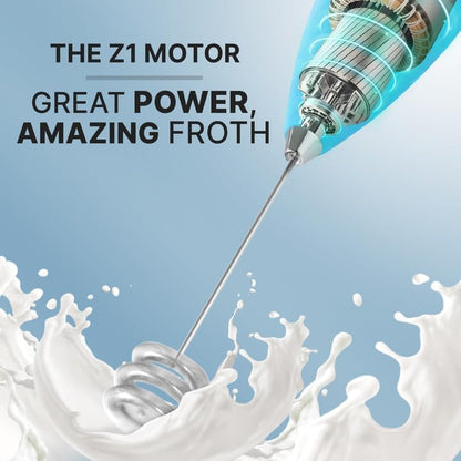 Zulay Kitchen Milk Frother with Patented Tornado Triple Whisk – Handheld Foam Maker for Coffee, Lattes, Matcha & Hot Chocolate – Rich, Creamy Froth in Seconds