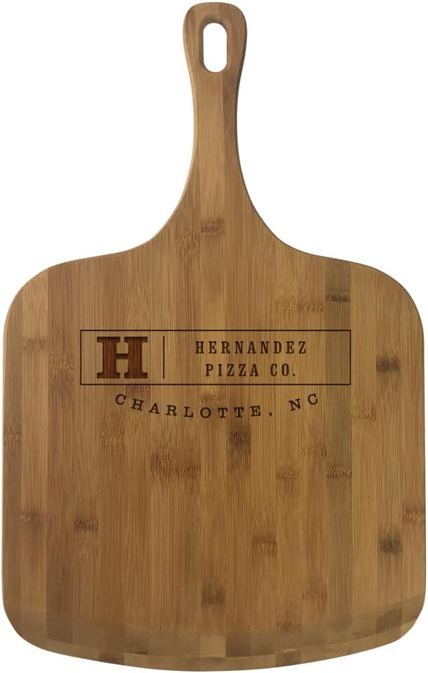 Personalized Bamboo Pizza Peel, Initial and name pizza co., Measures 23 1/2" x 14 1/2" Engraved Pizza Board, Custom Pizzeria Decor