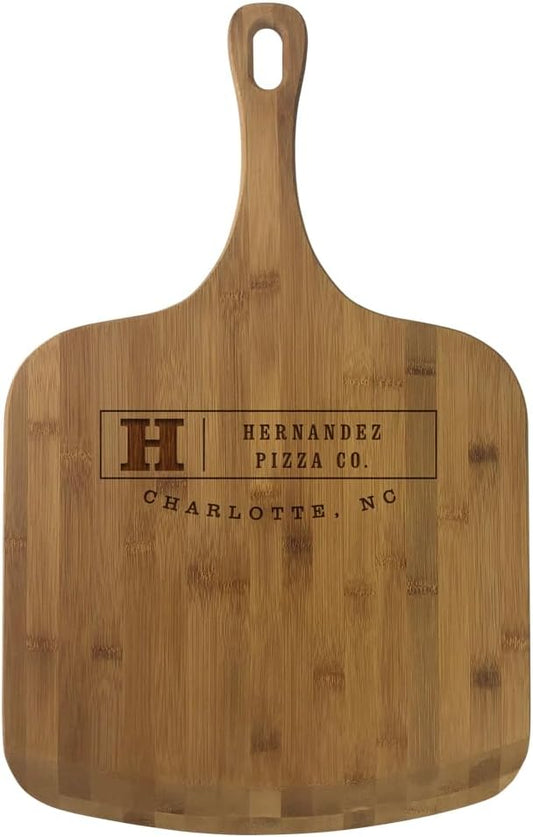 Personalized Bamboo Pizza Peel, Initial and name pizza co., Measures 23 1/2" x 14 1/2" Engraved Pizza Board, Custom Pizzeria Decor