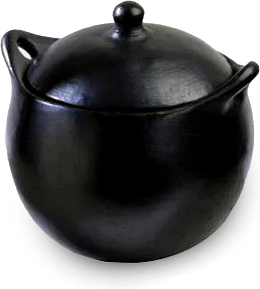 Authentic Chamba Soup & Bean Pot w/Cover - Elegant, All-Natural Black Clay Dutch Oven for Slow, Even Cooking - Stovetop & Oven Safe – Earthenware, Handmade in Colombia, V. Small, 1.5 Qt.