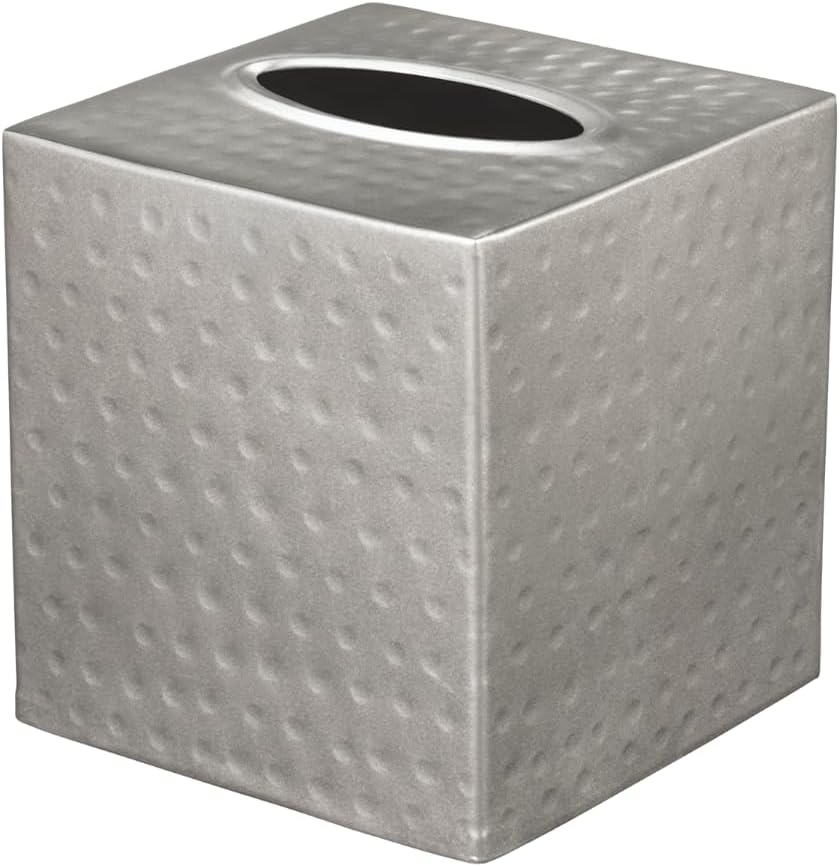 Monarch Abode Tissue Box Cover Square – Hand Hammered Pewter Metal Tissue Holder Box for Bathroom Accessory, Aesthetic Decorative Facial Napkin Cube for Modern Home Decor
