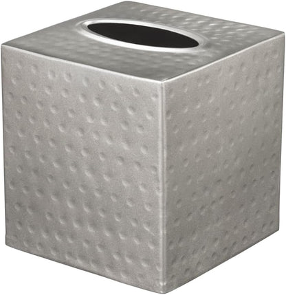 Monarch Abode Tissue Box Cover Square – Hand Hammered Pewter Metal Tissue Holder Box for Bathroom Accessory, Aesthetic Decorative Facial Napkin Cube for Modern Home Decor