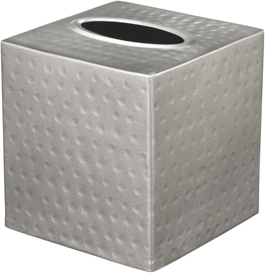 Monarch Abode Tissue Box Cover Square – Hand Hammered Pewter Metal Tissue Holder Box for Bathroom Accessory, Aesthetic Decorative Facial Napkin Cube for Modern Home Decor