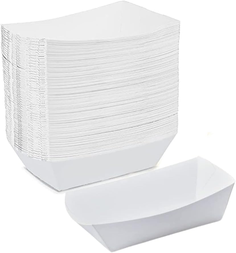 Angel's Peel Lounge White Paper Food Tray- Grease-Resistant and Microwavable- Heavy Duty Paper Trays Great for Tacos, Nachos, Fries, BBQ's, Picnics, Carnivals and Parties (1 lb) Pack of 100