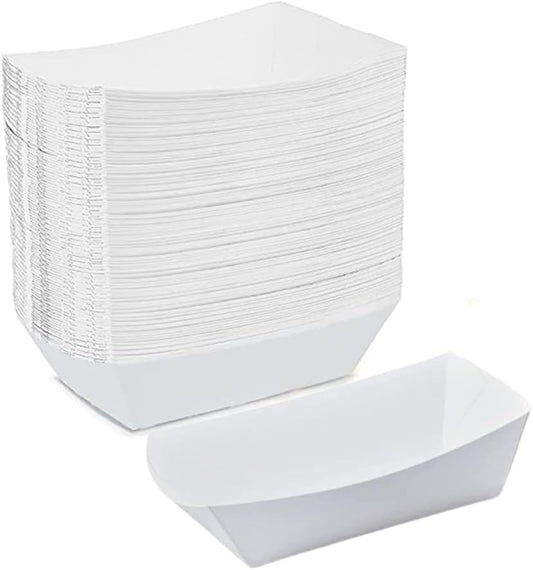 Angel's Peel Lounge White Paper Food Tray- Grease-Resistant and Microwavable- Heavy Duty Paper Trays Great for Tacos, Nachos, Fries, BBQ's, Picnics, Carnivals and Parties (1 lb) Pack of 100