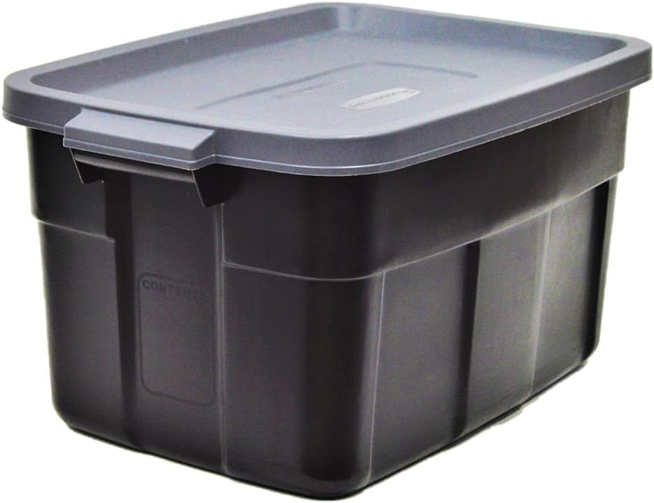 Rubbermaid Heavy Duty Black Storage Bins Plastic Totes with Lids for Storage, Stackable, Large Capacity, Durable, Multipurpose, 14 GAL, 6 Pack (14 GAL - 6 Pack Solid Black and Grey)