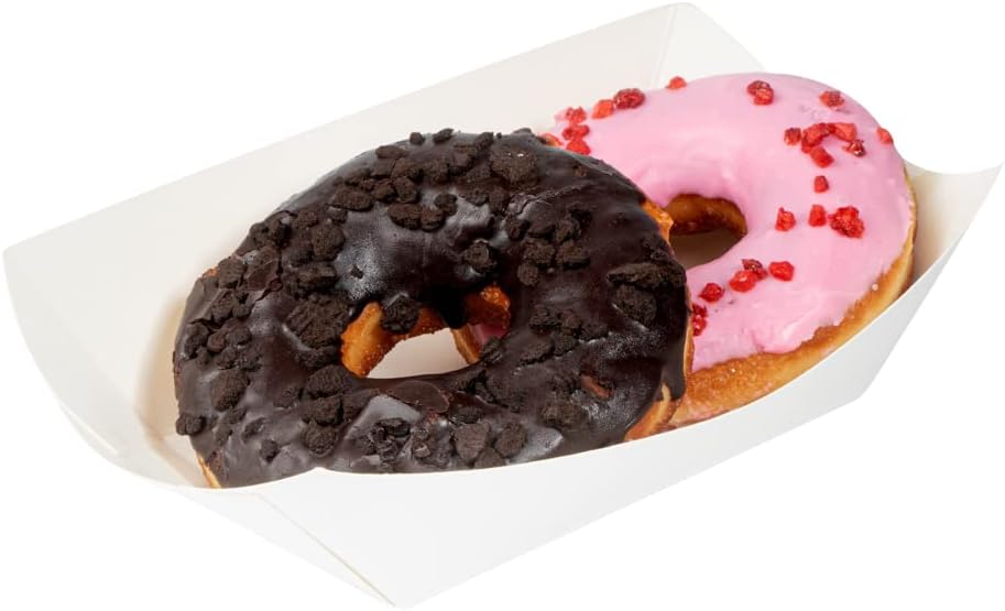 Restaurantware Bio Tek 1 Pound Food Boats 200 Disposable Paper Food Trays - Heavy-Duty Greaseproof White Paper Food Boats For Snacks Appetizers Or Treats Use At Parties Or Carnivals