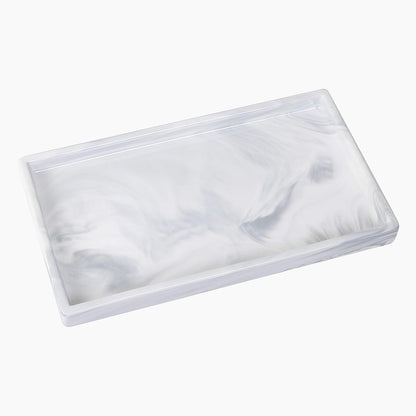 Bathroom Vanity Tray - 11'' Ceramic Rectangle Countertop Tray, Heavy-Duty Perfume Organizer Plate, Jewelry Ring Tray, Kitchen Soap Dispenser Stone Trays, Marble White