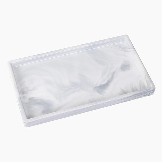 Bathroom Vanity Tray - 11'' Ceramic Rectangle Countertop Tray, Heavy-Duty Perfume Organizer Plate, Jewelry Ring Tray, Kitchen Soap Dispenser Stone Trays, Marble White