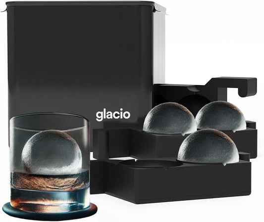 glacio Clear Ice Maker Set – Crystal Clear Ice Ball & Cube Molds for Whiskey and Cocktails | Dilution-Free Directional Freezing Design | Easy Removal