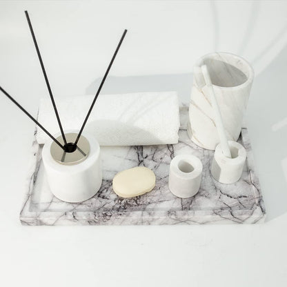 Real Luxurious Vanity Tray Natural Genuine Marble Storage Tray for Home Decor Stone Tray for Bathroom/Kitchen/Vanity/Dresser Non-Resin/Non-Ceramic(Lilac)