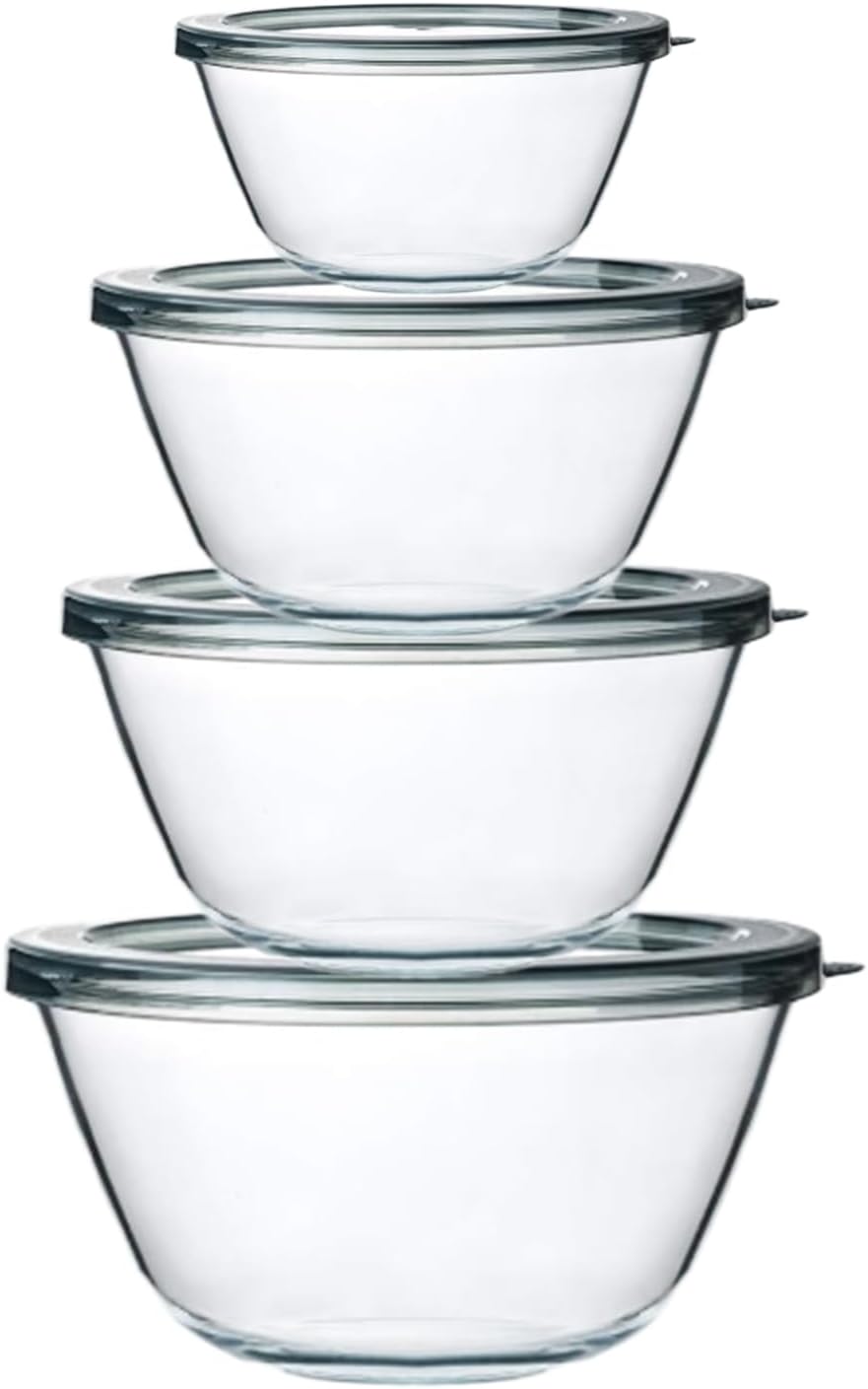 M MCIRCO Glass Mixing Bowls with Lids, 4 Packs Glass Bowl Set, Nesting Bowls for Meal Prep, Food Storage, Bowls For Cooking, Baking, BPA-Free, 0.8/1.7/2.9/4.8 Qt