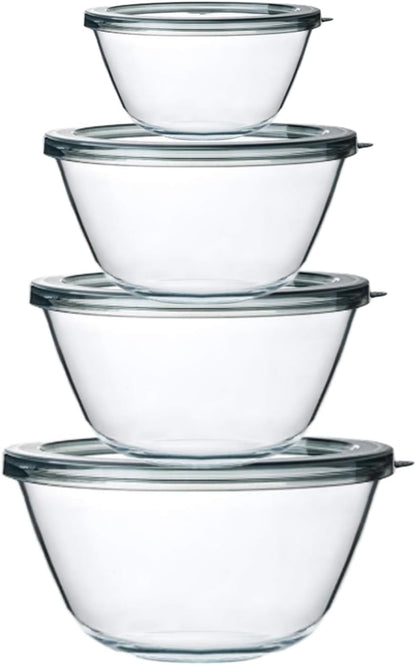 M MCIRCO Glass Mixing Bowls with Lids, 4 Packs Glass Bowl Set, Nesting Bowls for Meal Prep, Food Storage, Bowls For Cooking, Baking, BPA-Free, 0.8/1.7/2.9/4.8 Qt