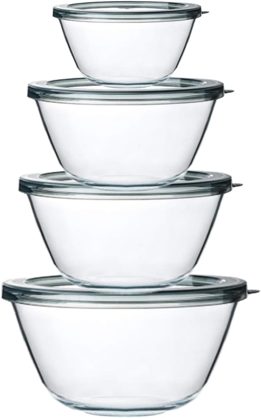 M MCIRCO Glass Mixing Bowls with Lids, 4 Packs Glass Bowl Set, Nesting Bowls for Meal Prep, Food Storage, Bowls For Cooking, Baking, BPA-Free, 0.8/1.7/2.9/4.8 Qt