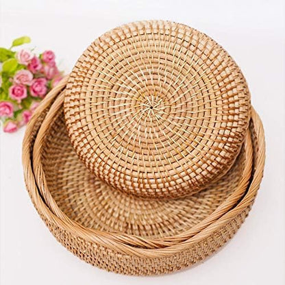 YANGQIHOME Rattan Bread Basket, Round Fruit Baskets, Wicker Storage Bowls, Natural Woven Serving Basket Bowls, Decorative Baskets for Kitchen Counter Organizing, Set of 3