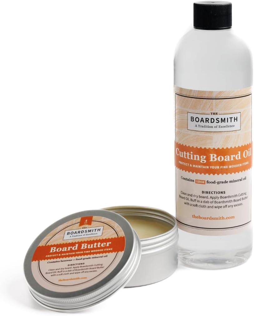 The Boardsmith Cutting Board Oil and Board Butter Set - Premium Cutting Board Wax and Food Grade Mineral Oil Cutting Board Kit - Butcher Block Conditioner (Medium)