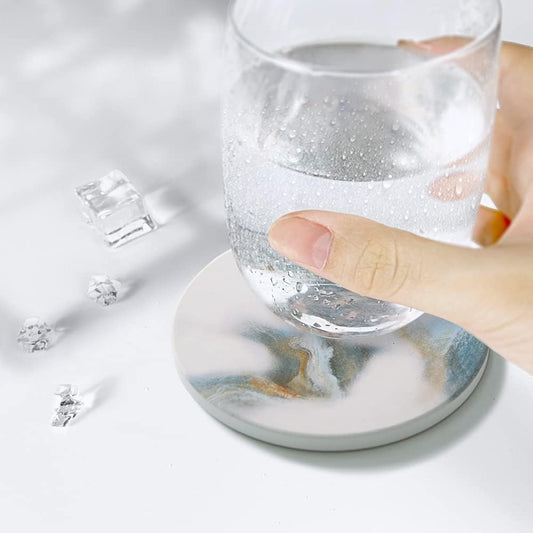 UMIRRO Absorbent Coasters for Drinks with Holder | Ceramic Stone Cup Coasters for Coffee Table | Modern Decorative Mat in Ocean Blue and Grey | Set of 6