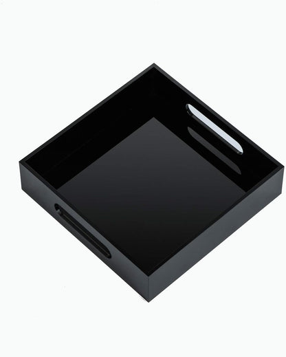 Black Sturdy Acrylic Tray with Handles-8x8 Inch- Countertop Organizer Tray for Kitchen,Bathroom,Office- Storage Box for Cosmetics, Jewelry,Toiletries,Toy,Gadgets