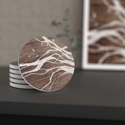 UMIRRO Ceramic Coasters for Wooden Table, Absorbent Drink Coasters with Holder for Tabletop Protection, Rustic Country Farmhouse Coasters w/Brown Wood Texture for Cups & Glasses, Coffee Bar Accessory